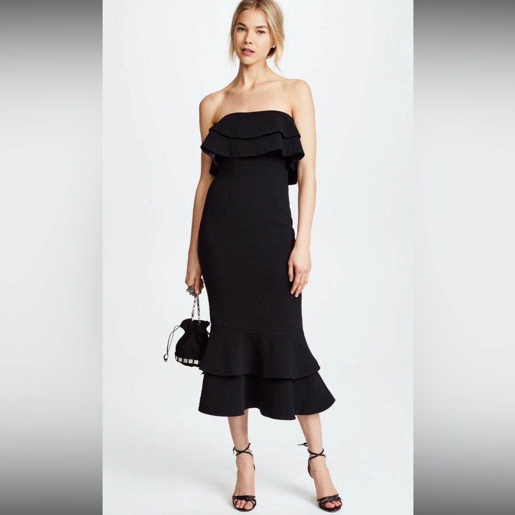 Cinq Sept Black Strapless Ruffle Dress